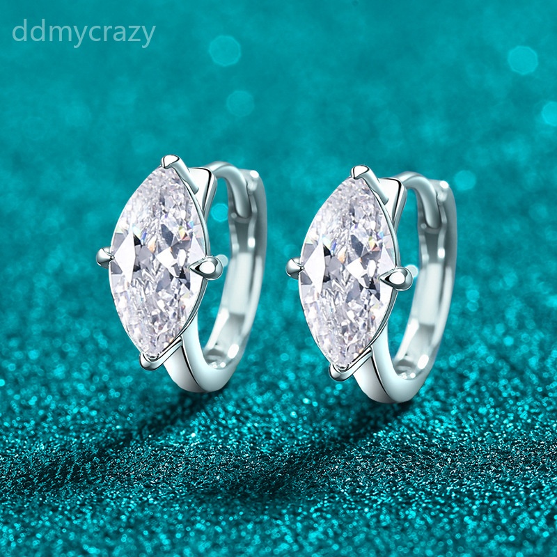S925 Sterling Silver Marquise Moissanite Earrings for Women, 2 Carat Sparkling Hoop Studs, Elegant Daily Jewelry Gift