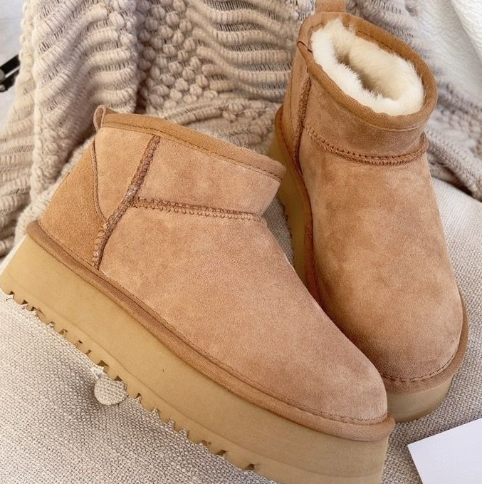 U Classic platform Ultra Mini snow boots Winter Women boots cozy Sheepskin 3.5CM Height increasing boot Beautiful Christmas Gift