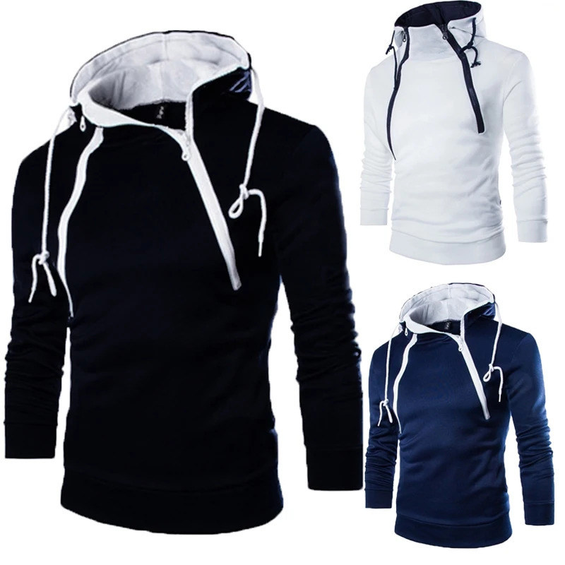 Men's Hoodies Long Sleeve Sweatshirts for Men Zipper Hooded Pullover High Neck Mens Sweatshirt Top Jacket Coat Black Sweater 261015