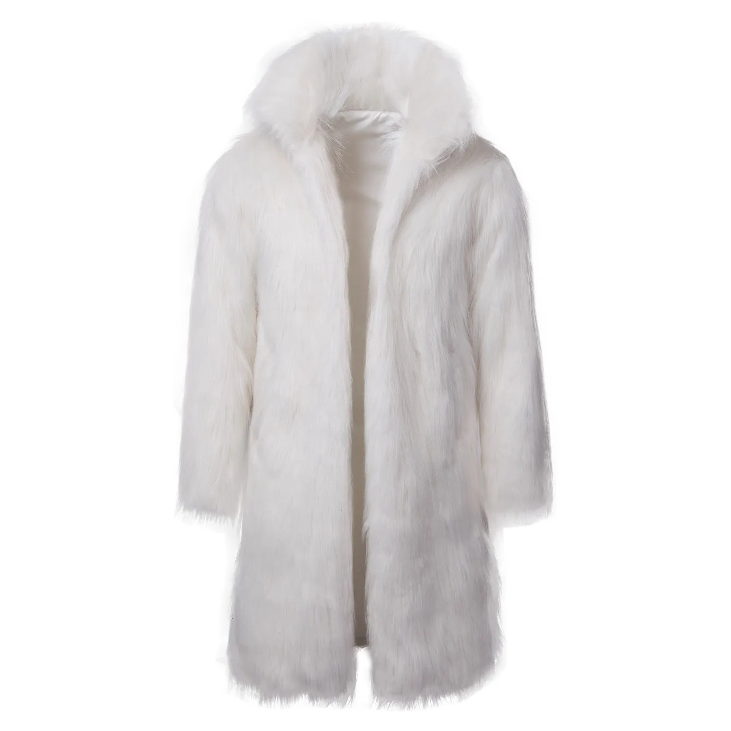 Winter Men Coat Jackets European American Male Faux Fur Black White Long Full Sleeve Loose Casual Solid Color Thick Tops 261008