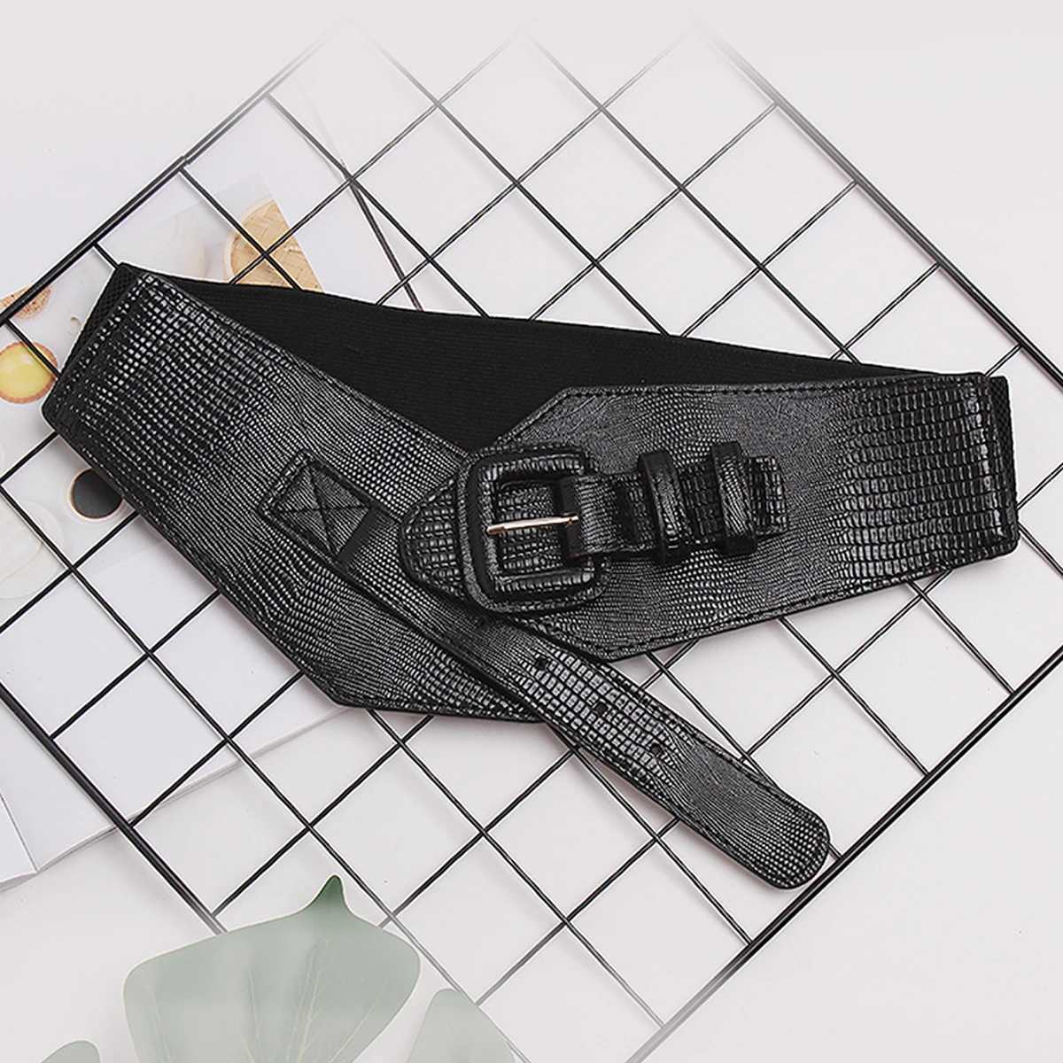 Corset Blk Elastic Wide Y2K Belt Lizard Leather Female Plus Size Stret Cummeunds Designer Belts For Women High Quality M261016