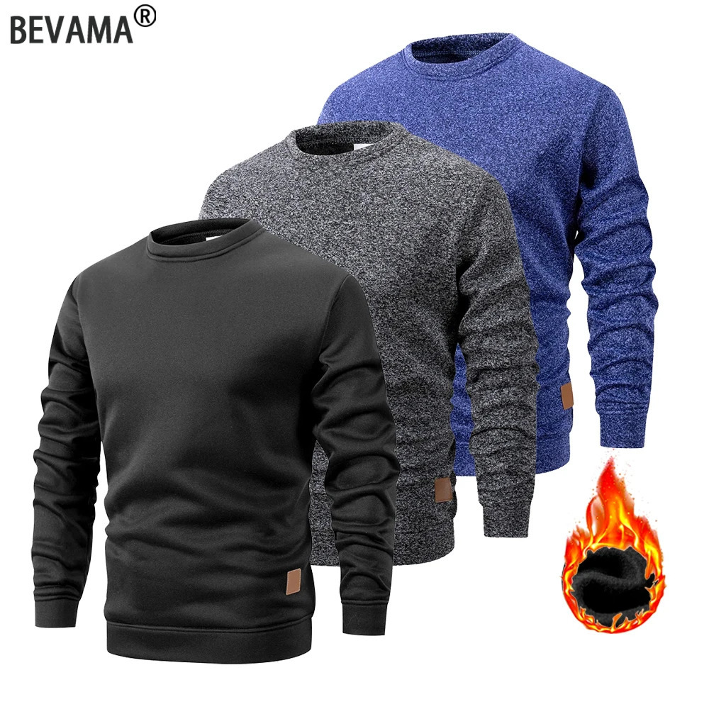 Men's Warm Crew Neck Sweatshirt Fleece Lined Thermal Pullover Autumn Winter Fashion Casual Sweater Loose Knit Long Sleeve Hoodie 261015