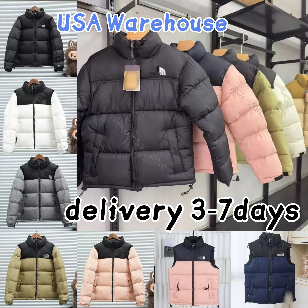 anorth face 700 Trendy cold weather padded coat unisex solid and color block design stand neck winter outer jacket lightweight warm daily wear outdo