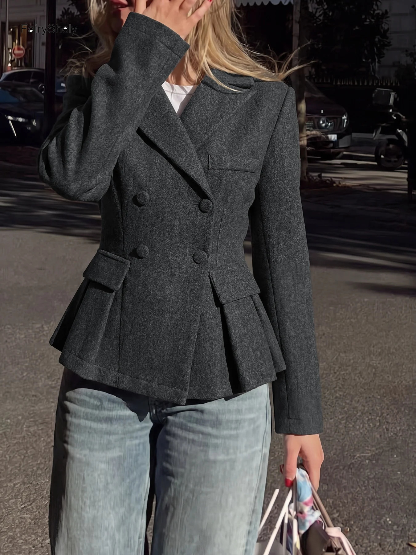 2026 Winter Casual Woolen Blazer Jacket Women Turn Down Collar Long Sleeve Coat Lady Elegant WaistCinch Button Pocket Suit 261015