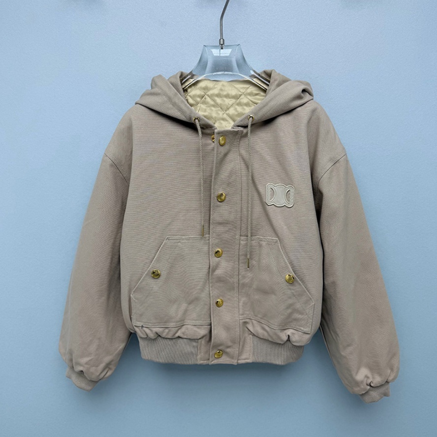 Women Hooded Baseball Jackets Designer Vintage Loose Sports Padded Coats Autumn Winter Outdoor Thick Warm Khaki Jackets