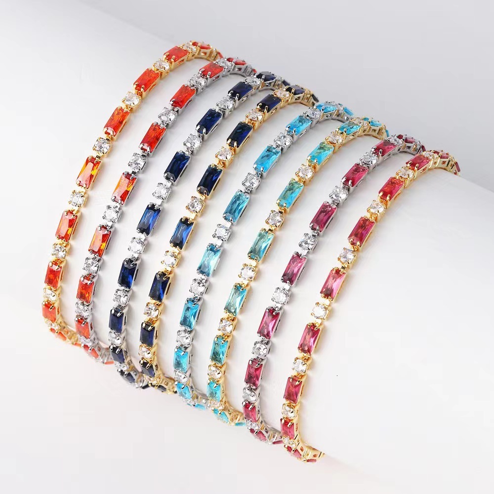 Cross-Border Best-Selling Color-Blocked Cubic Zirconia Bracelet, Featuring Amethyst Exquisite Multi-Colored Stones, Original Design, Trendy And Styl
