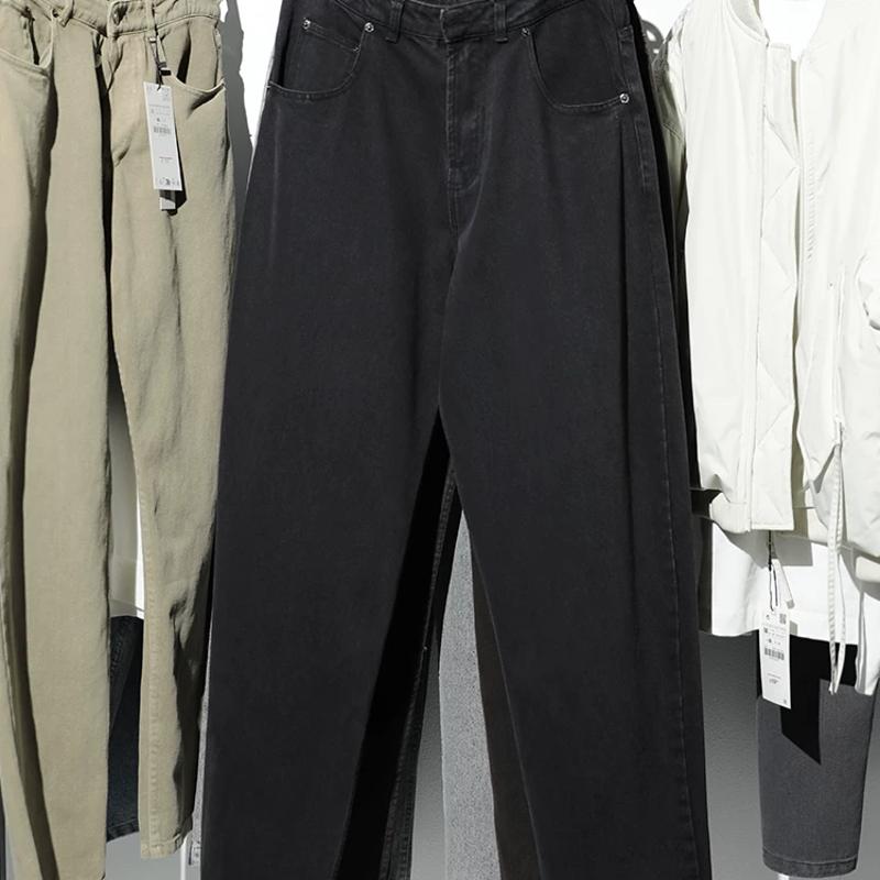 Designer Men's Cotton Washed Loose Straight Leg Jeans Casual Wide Leg Long Pants Multi Pocket Denim Trousers All Season