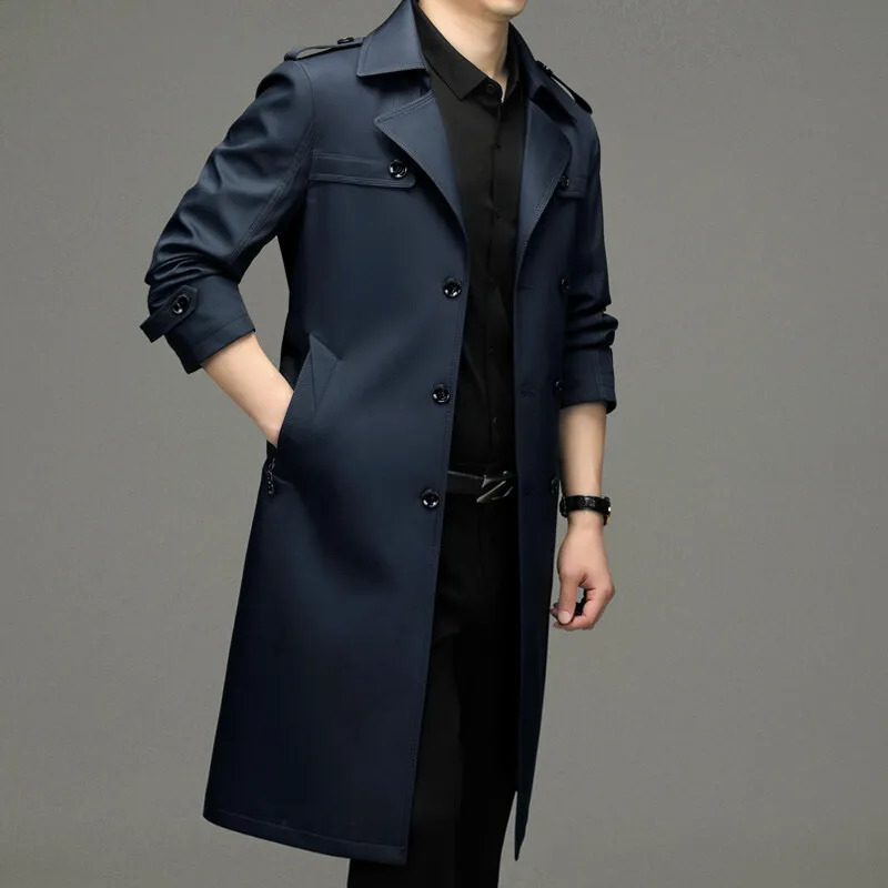 Spring and Autumn Men's Business Leisure Windbreaker Coat British Style Suit Collar Extended Coat 261015