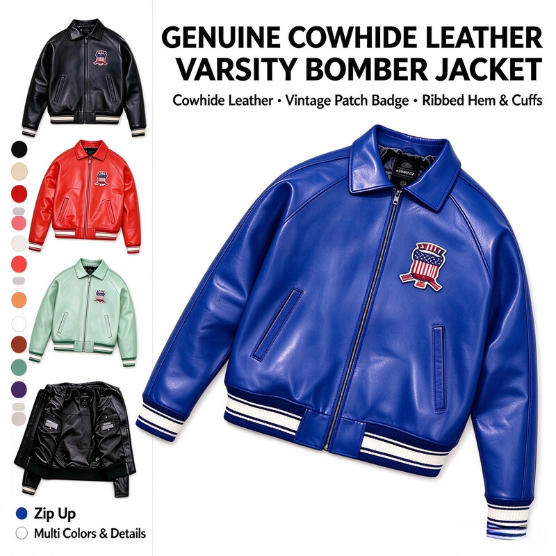 designer AVIREXMen's Genuine Leather Varsity Jacket Us plus size Thick European lambskin High Quality Embroidery Jacke tees