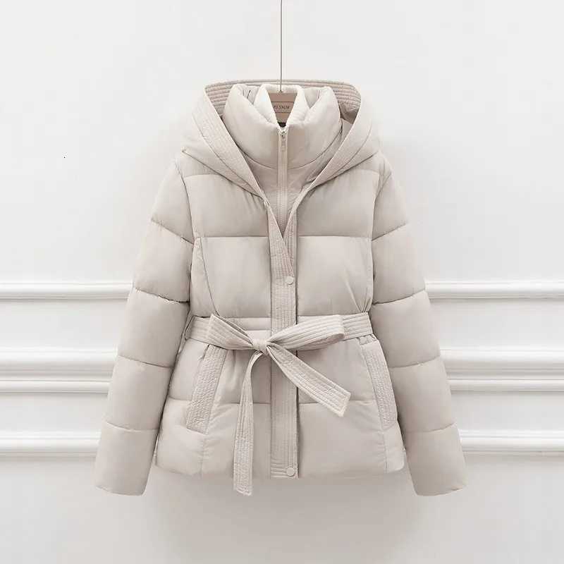 Women's Down Parkas Winter Women's High Neck Waist-cinching Lace Up Hooded Cotton Jacket Fashion Casual Zipper Long Sleeve Pocket Commute