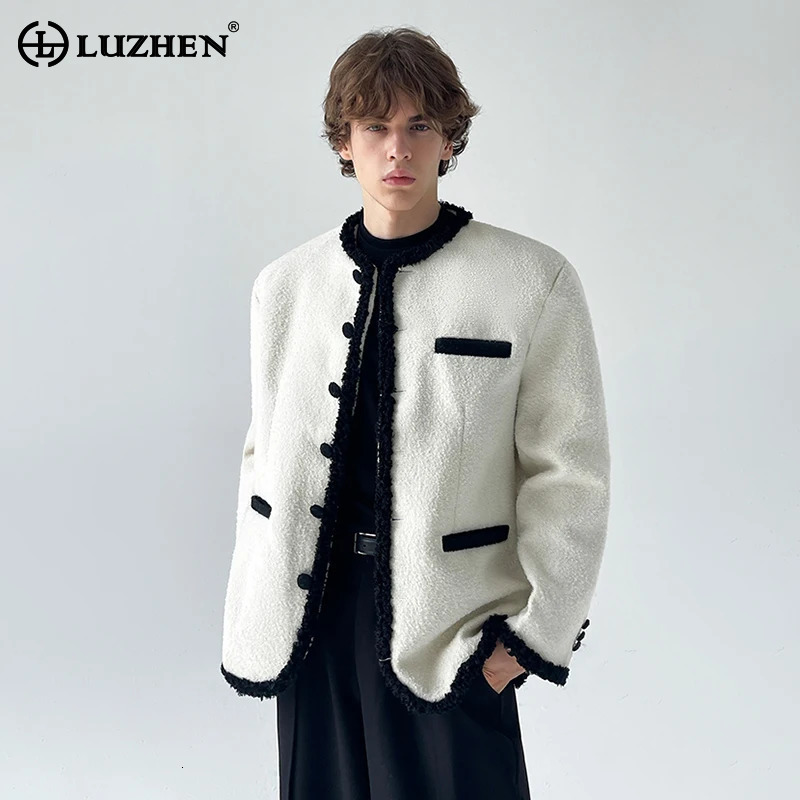 LUZHEN 2026 Winter New Original High Quality Fleece Brushed Jacket Men's Fashion Color Contrast Edge Handsome Male Coat