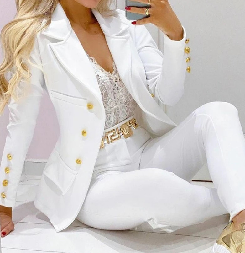 Women's Autumn Clothes Two Piece Set Female Coats and Pants Fashion Versatile Casual Long Sleeve Jacket and Trousers Suit 261016