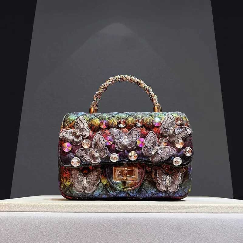 Evening Bags Totes 2025 Women's Fashion Designer Rhinestone Butterfly Diamond Handbag with Metal Chain Shoulder Bag H261016