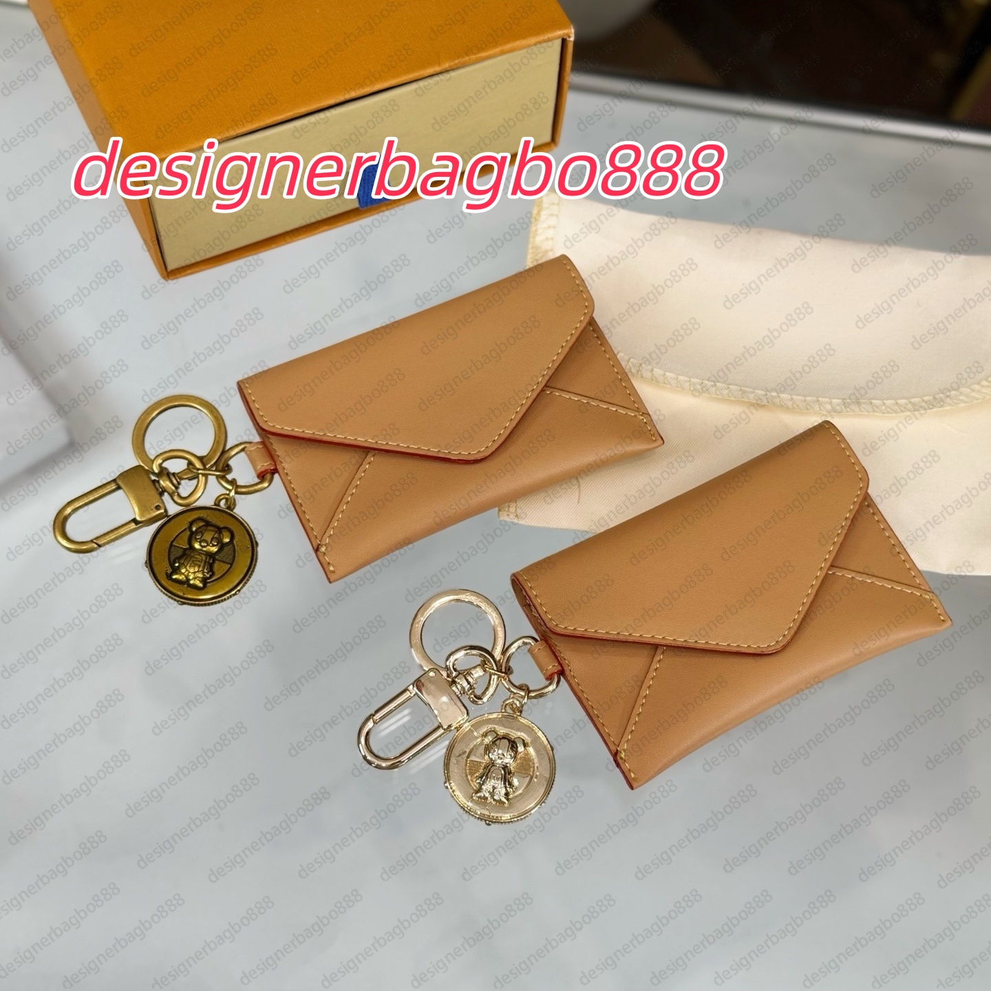 designer mini envelope card pouch key holder genuine leather keychain bag charm small wallet with metal coin pendant for ladies