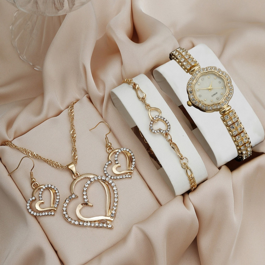 2 2026 New Quartz Korean Ladies Style Elegant quartz Diamond-Embellished Lace Round Alloy Quartz Necklace Earrings Ring S ljh654