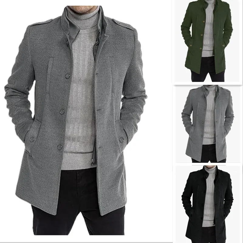 Woolen Mens Coat Medium and Long Zipper Jacket Large Size Two-piece Set Cardigan for Men 261015