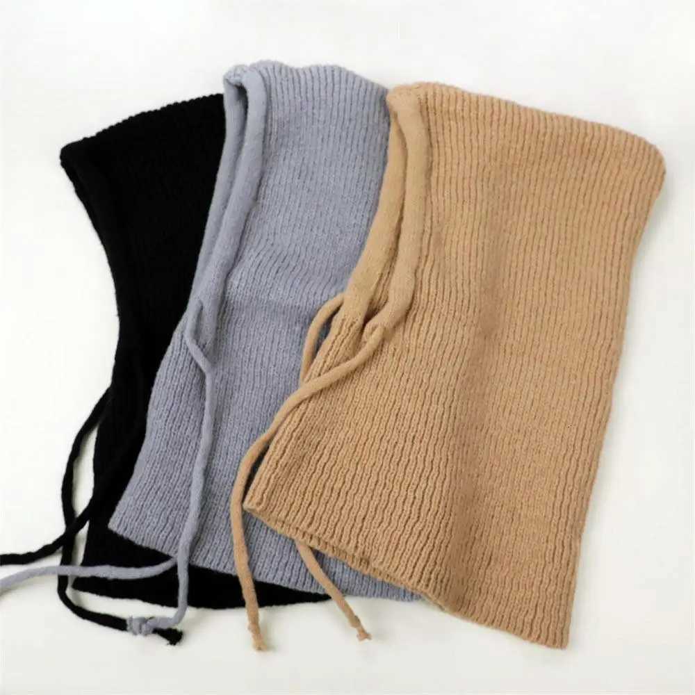 Beanie/Skull Caps Thick Winter Knitted Hooded Caps Women One-Piece Beanie Hats Outdoor Balaclava Neck Warmer Scarf Windproof Ear Protection Bonnet Q