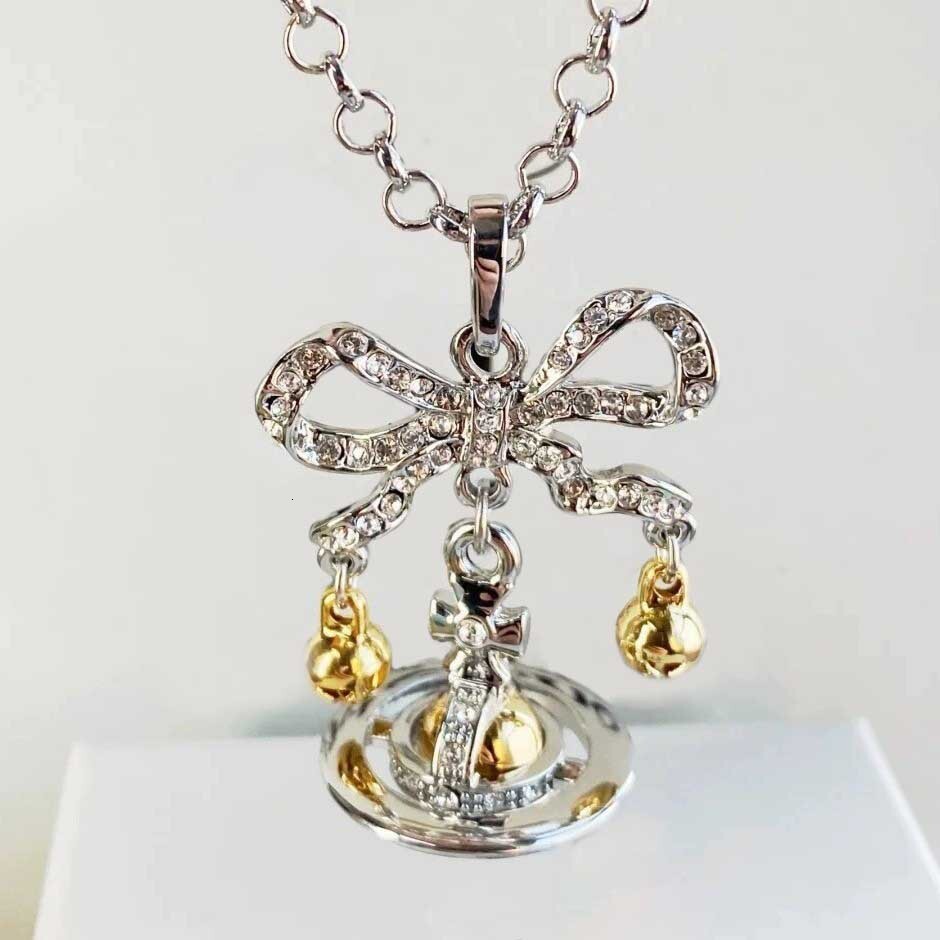 necklace Xijia Full-Diamond Christmas Bell Saturn Necklace, niche style, light luxury, high-end feel, unique holiday atmosphere for women