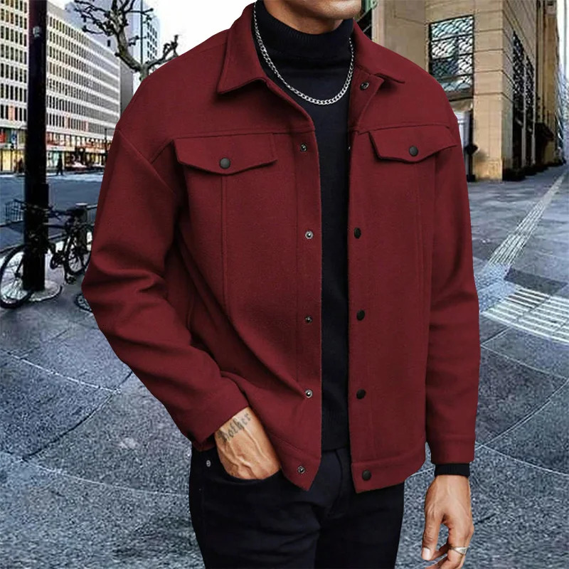 Men Loose Short Shacket Soft Brushed Fabric Autumn Winter Business Daily Casual Decor Chest Flap Lapel Fashion Outer Jacket 261016