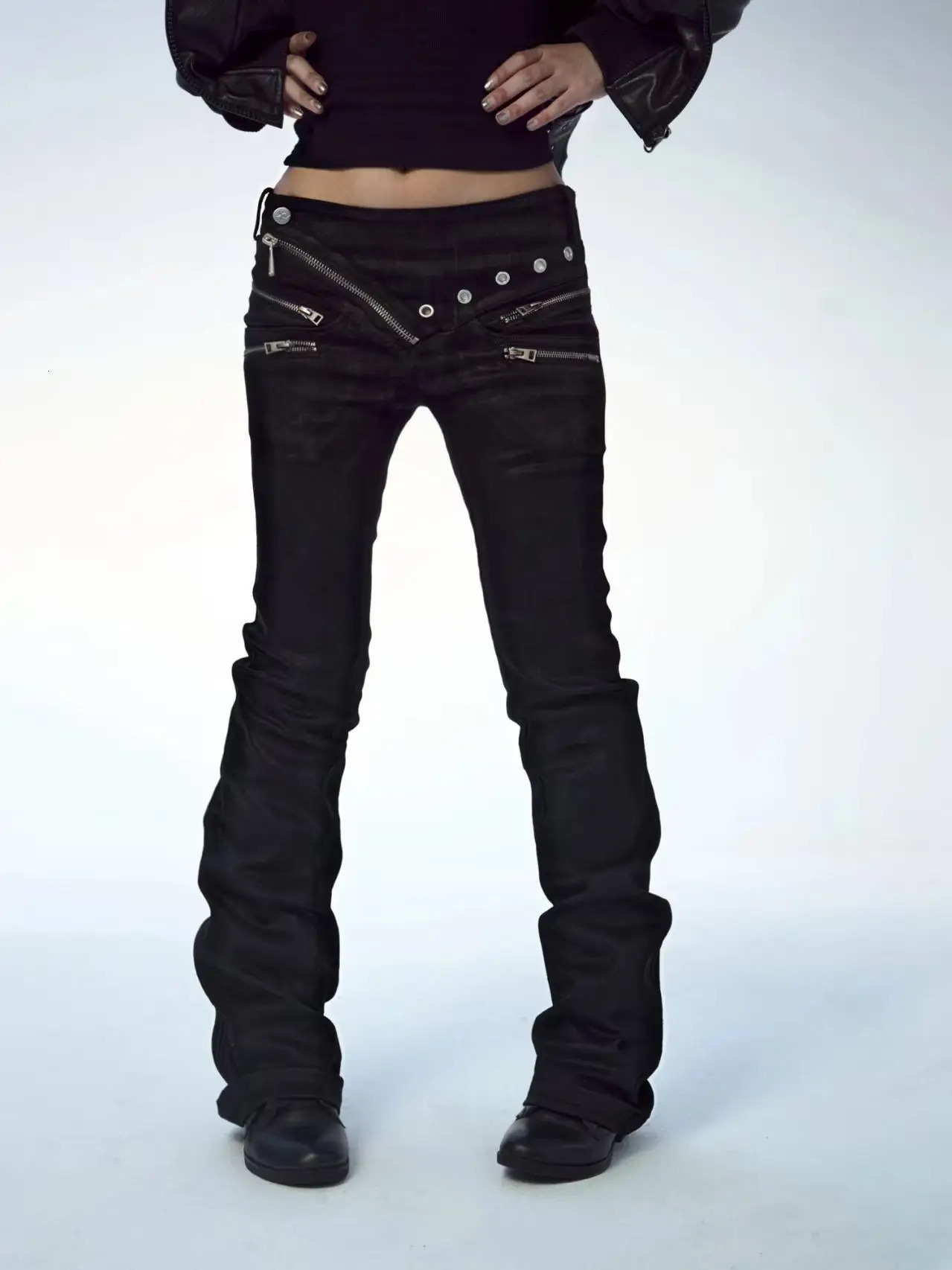 American Retro Dark Punk Style Women Jeans Street Harajuku High Street Splicing Zipper Floor Pants 261015