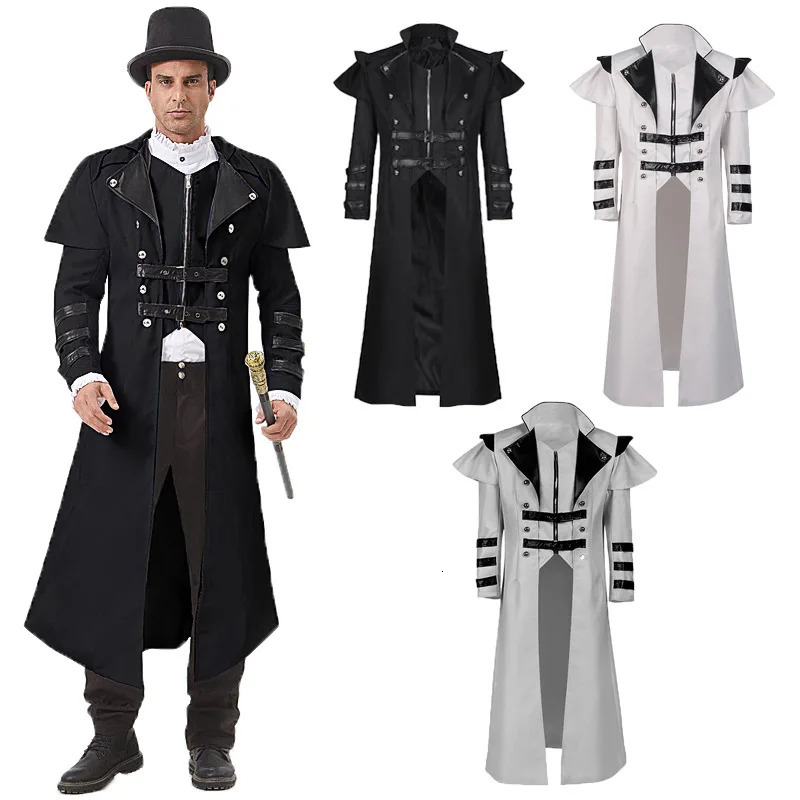 Halloween Medieval Vintage Court Banquet Zipper Trench Coat for Men Gothic Long Coat Stage Performance Costume Plus Size 261015