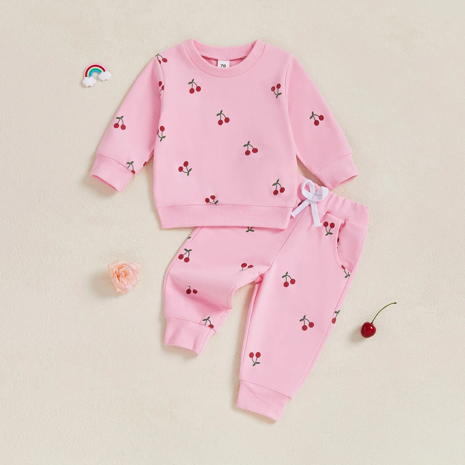 Citgeett Autumn Kids Toddler Baby Girl Winter Fall Outfit Print Long Sleeve Sweatshirt Elastic Waist Pants Pink Clothes Set 261015