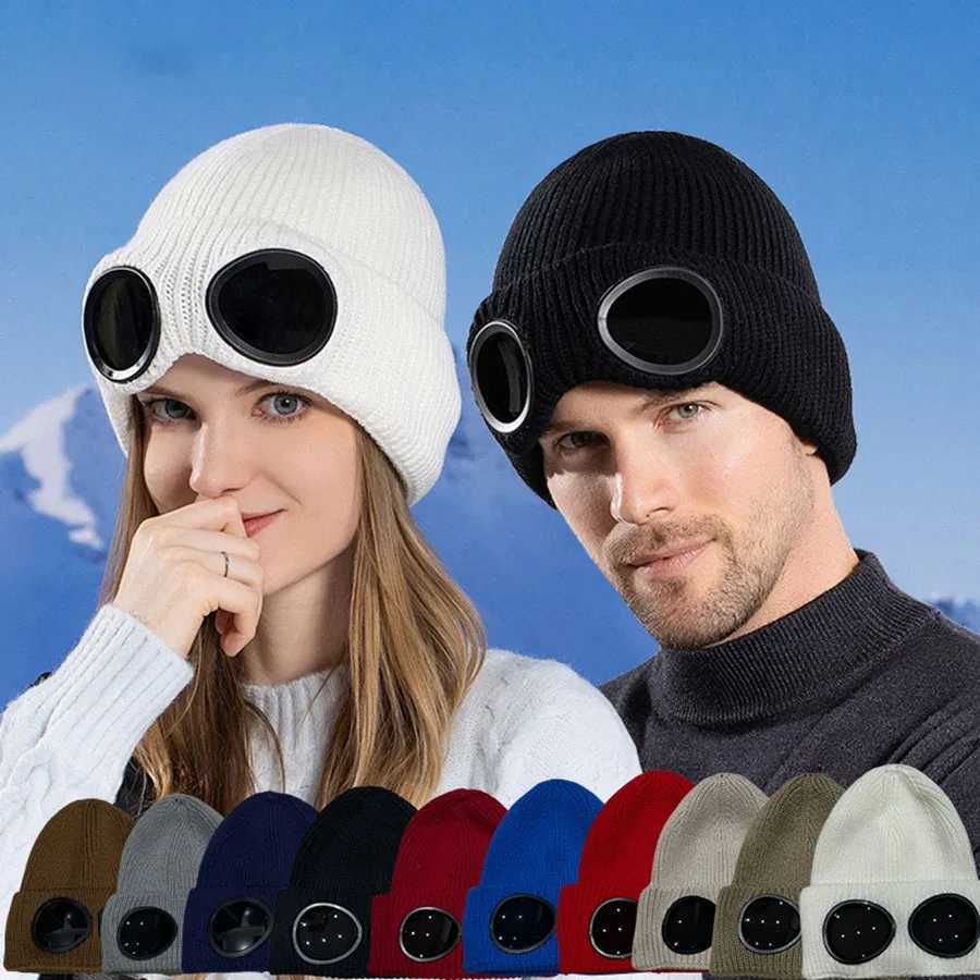 New Winter Warm Beanie Hats Women Men Winter Windproof Glasses Knitted Ski Mask Cap Outdoor Ear Protection Sports Cold Hat S261017R9NM