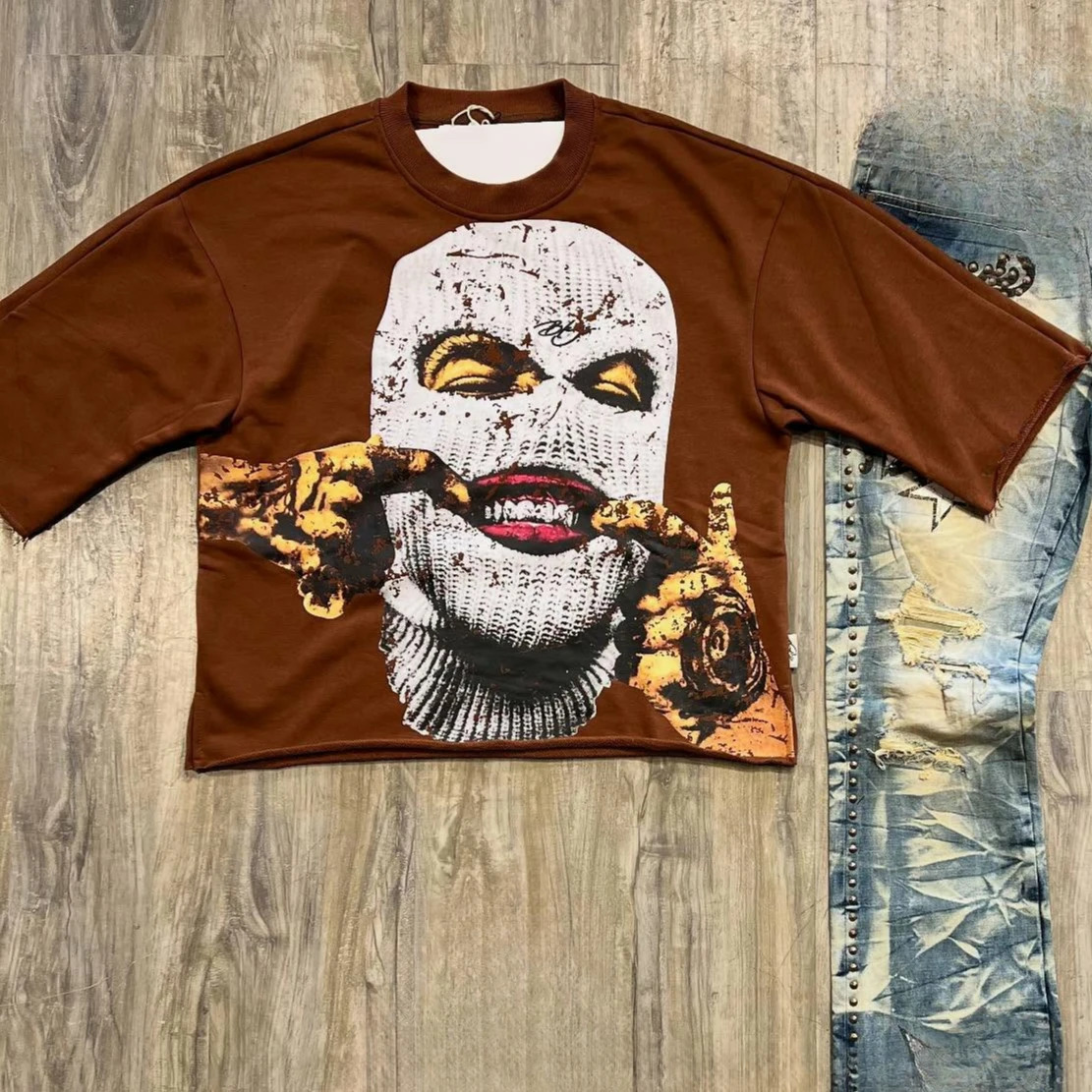 Y2K Streetwear Men Women Harajuku Hip Hop Casual Cotton Short Sleeve Goth Mask Character Graphic Print Oversized T Shirt Clothes 261013