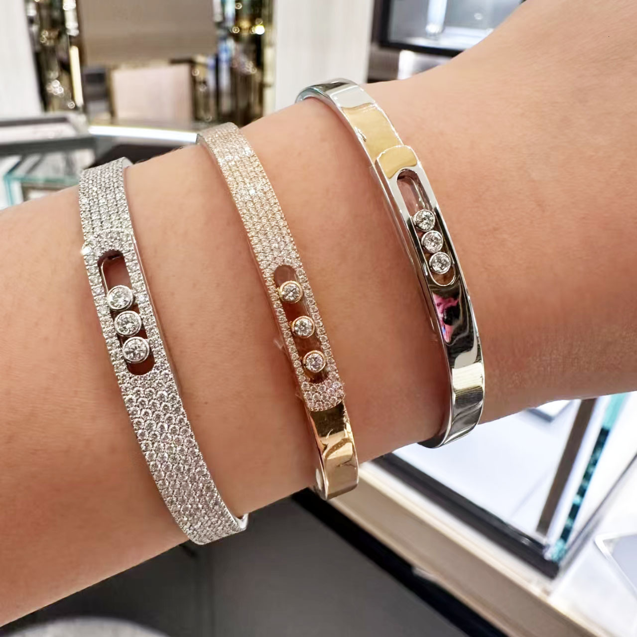 Mesikaa Jewelry Designer Messikaas Luxury Bracelet For Woman Men Luxe Bangle With Three Sparkling Diamonds Sliding Diamond Bracelet Accessory For Da