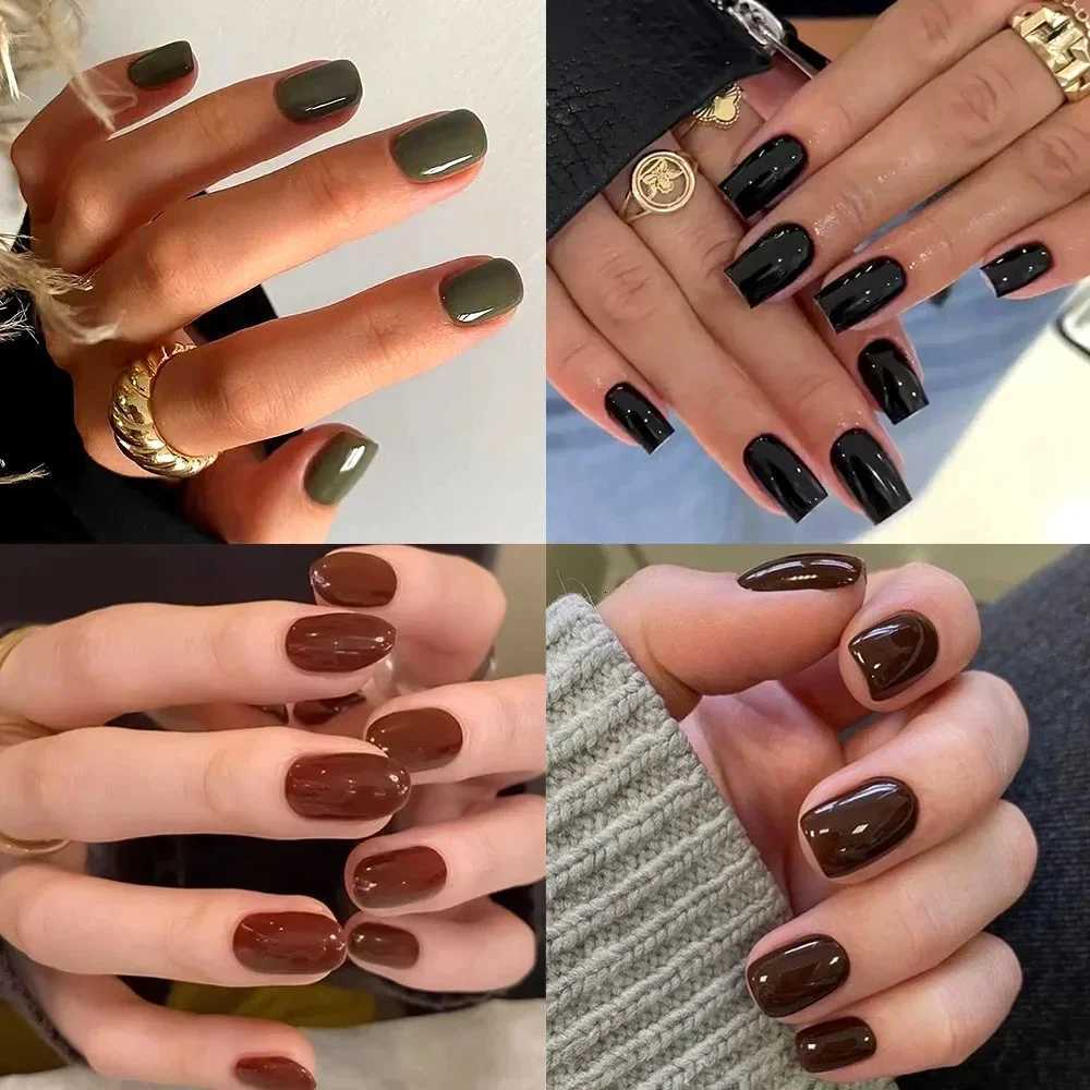 False Nails Classic Solid Color Press on Nail Summer Simple Fashion Fake Art Nails Red Brown Green Blue Detachable False Nail Manicure Tools Q261017