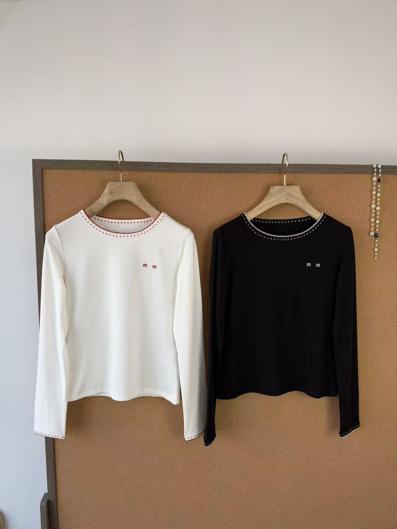 Designer Women's Clothing Autumn/Winter New Casual Versatile Color-Block Collar Embroidered Letter Age-Reducing T-Shirt Top For Women c94d