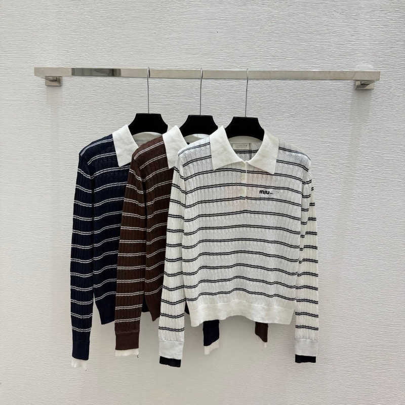 Womens Sweaters women designer clothes Highend version of M brand early autumn 2026 new style color blocked striped turn down collar knitted long sl