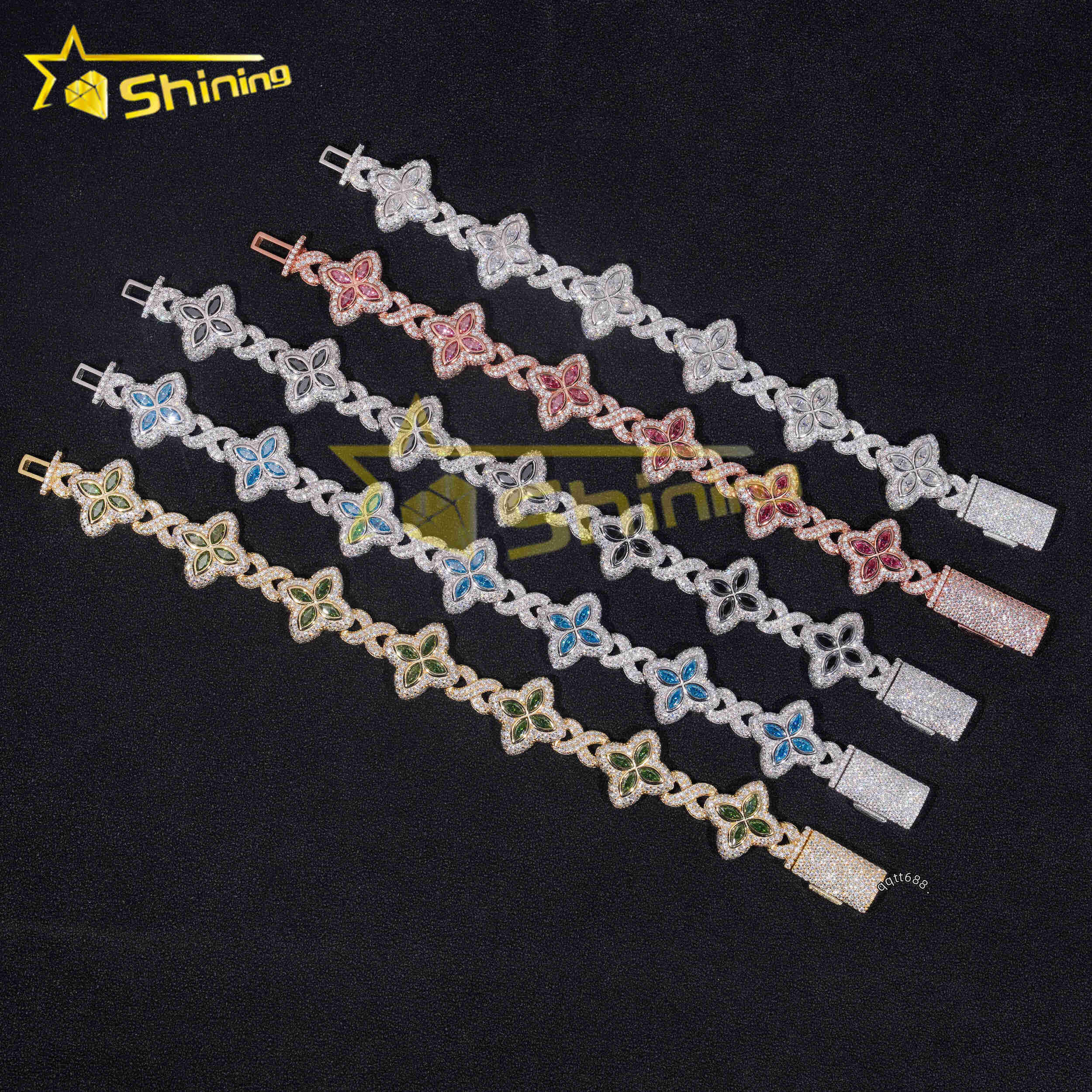 Hot Style Fashion Cuban Bracelet Sterling Silver 925 Colorful Moissanite Luxury Cuban Link Chain Hip Hop Jewelry