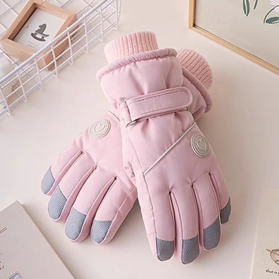 Touchscreen Winter Skiing Gloves for Women Anti Loss Buckle Outdoor Anti Cold Thick and Plush Warm Riding Gloves 261016