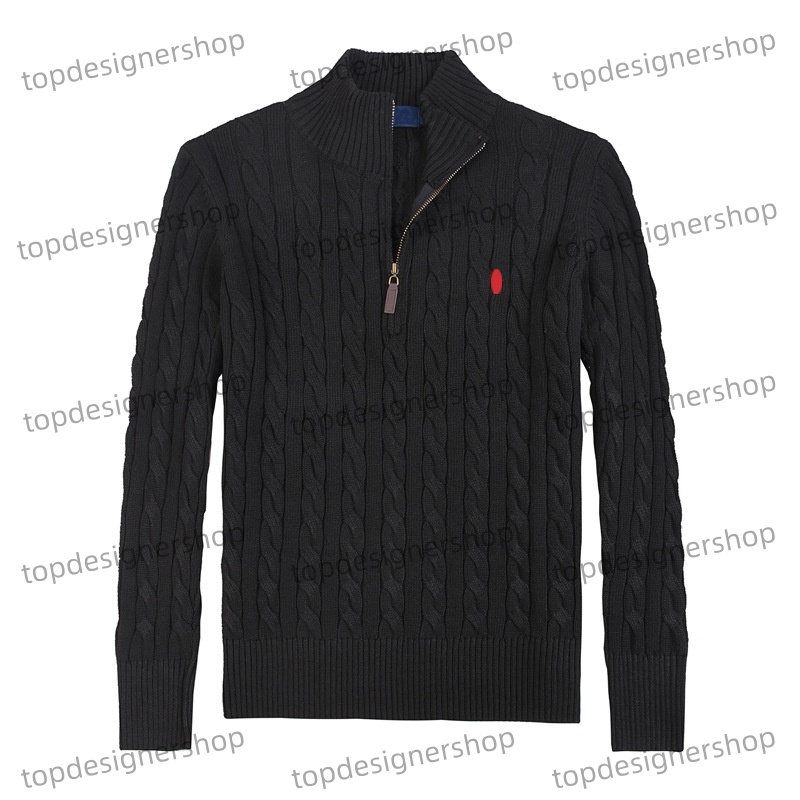 Fashion Designer Mens Turtle Neck Knitted Twisted Cotton Sweater Quarter Zip Pullover Jumpers Trendy Winter HighEnd Embroidery Pony Comfortable Men