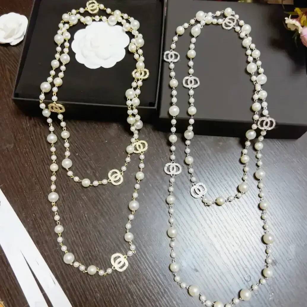 ndant Necklace Luxury Designer drop Pendants Necklaces Crystal Pearl Titanium Brand 6 Letter Choker Pendant Necklace Sweater Chain Jewelry Access