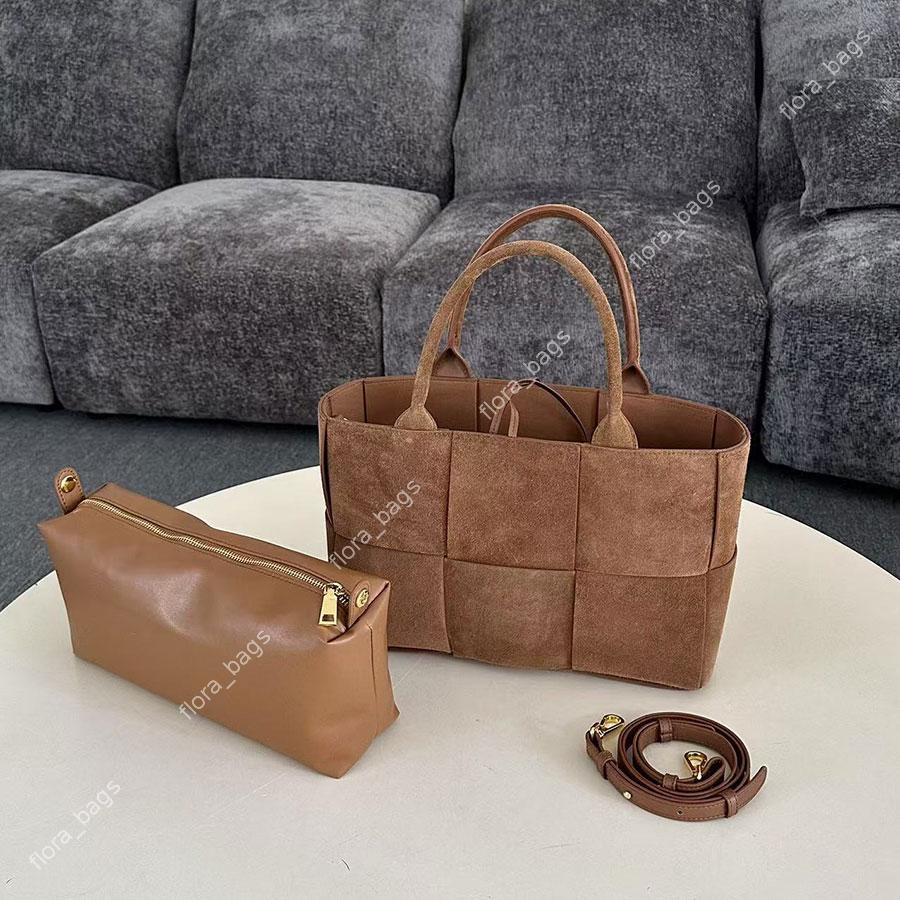 Luxury Vintage Women Woven Suede Tote Bag Set Large Capacity Mother And Daughter Handbag With Detachable Crossbody Strap Ladies Casual Shopping Shou