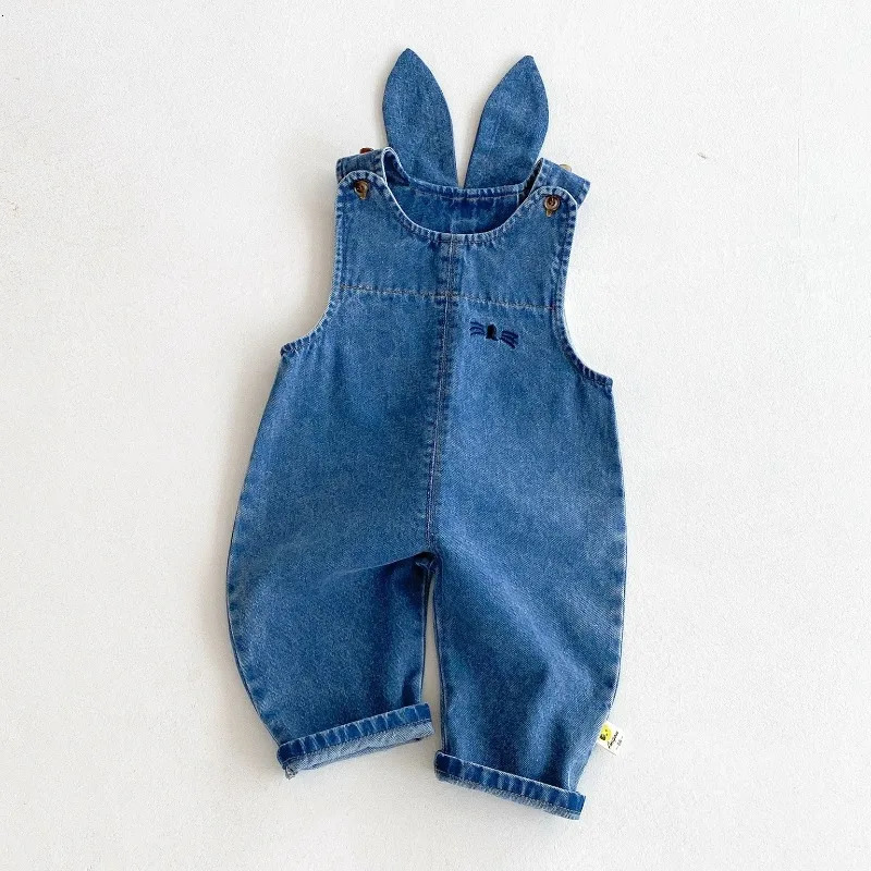 Spring Baby Denim Overalls with Rabbit Ears Cute 9M-4T Long Pants and One-piece Pants Toddler Boys Girls Jeans Romper 261015
