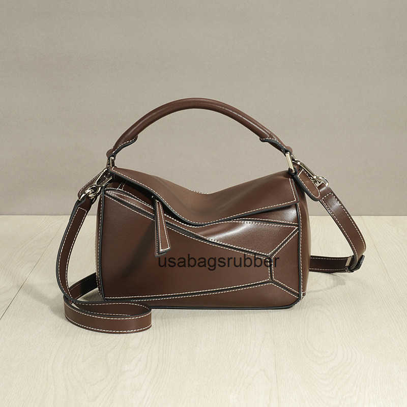 Luxury Designer Style 2026 New Model Patchwork Leather Trendy Geometric Bag for Women Same Style as Crossbody Handheld Shoulder Bag Large Pillow Bag