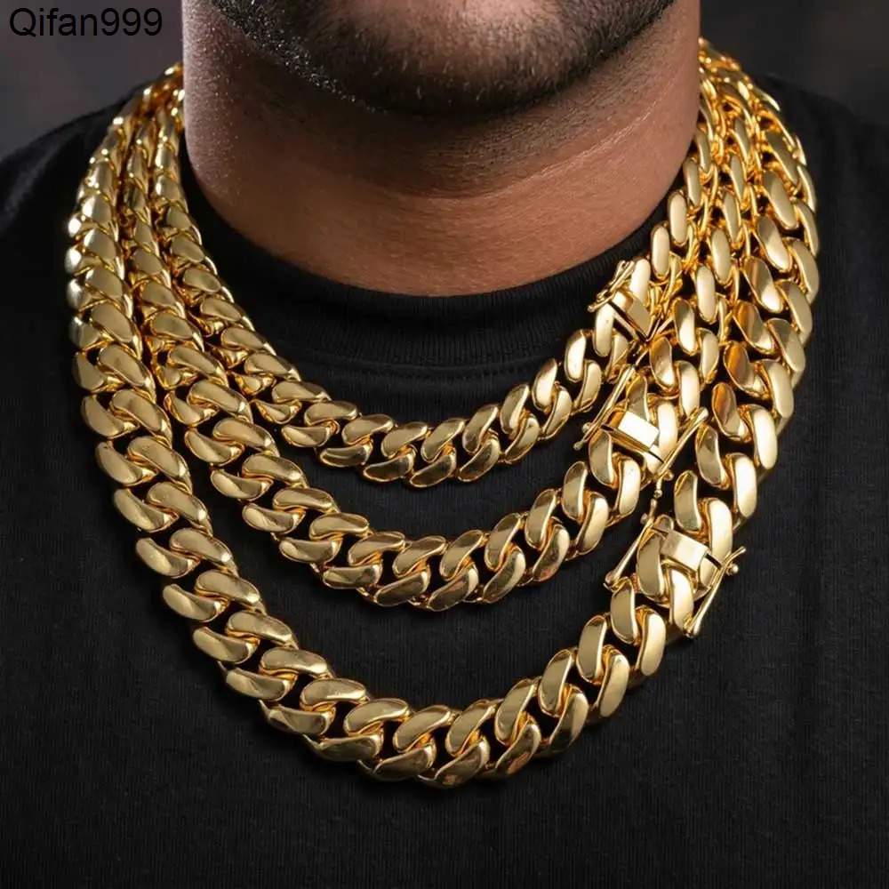 10-22mm 18k Gold Plated Miami Cuban Link Chain Solid For Men Wholesale Heavy Luxury Cuban Necklace Hip Hop Jewelry