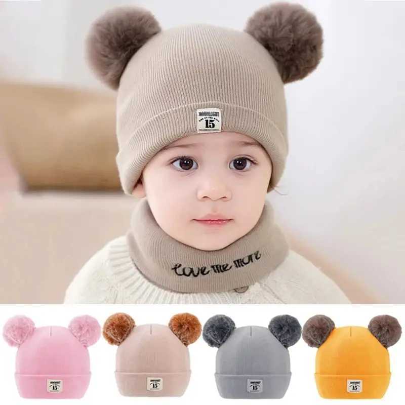 Beanie/Skull Caps Winter Children Warm Baby Knitted Hats with Pom Kids Knit Beanie Hats Solid Color Children's Hat for Boys Girls Accessories Q