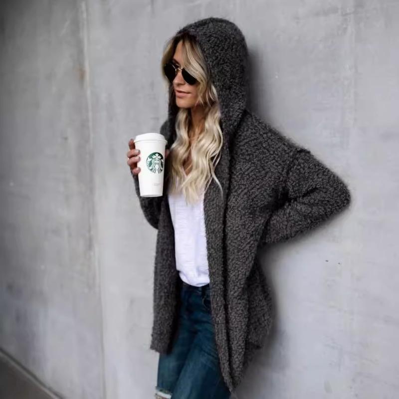 Cardigan à capuche ouvert sur le devant pour femme, ample, chaud, manches longues, décontracté, automne, hiver, vêtements de dessus