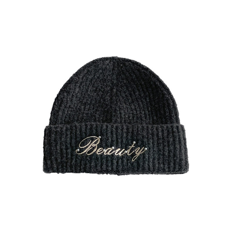 Yunxu/New Autumn and Winter Solid Color Knitted Hat Trendy Letter Embroidery Versatile Warm Windproof Student Beanie