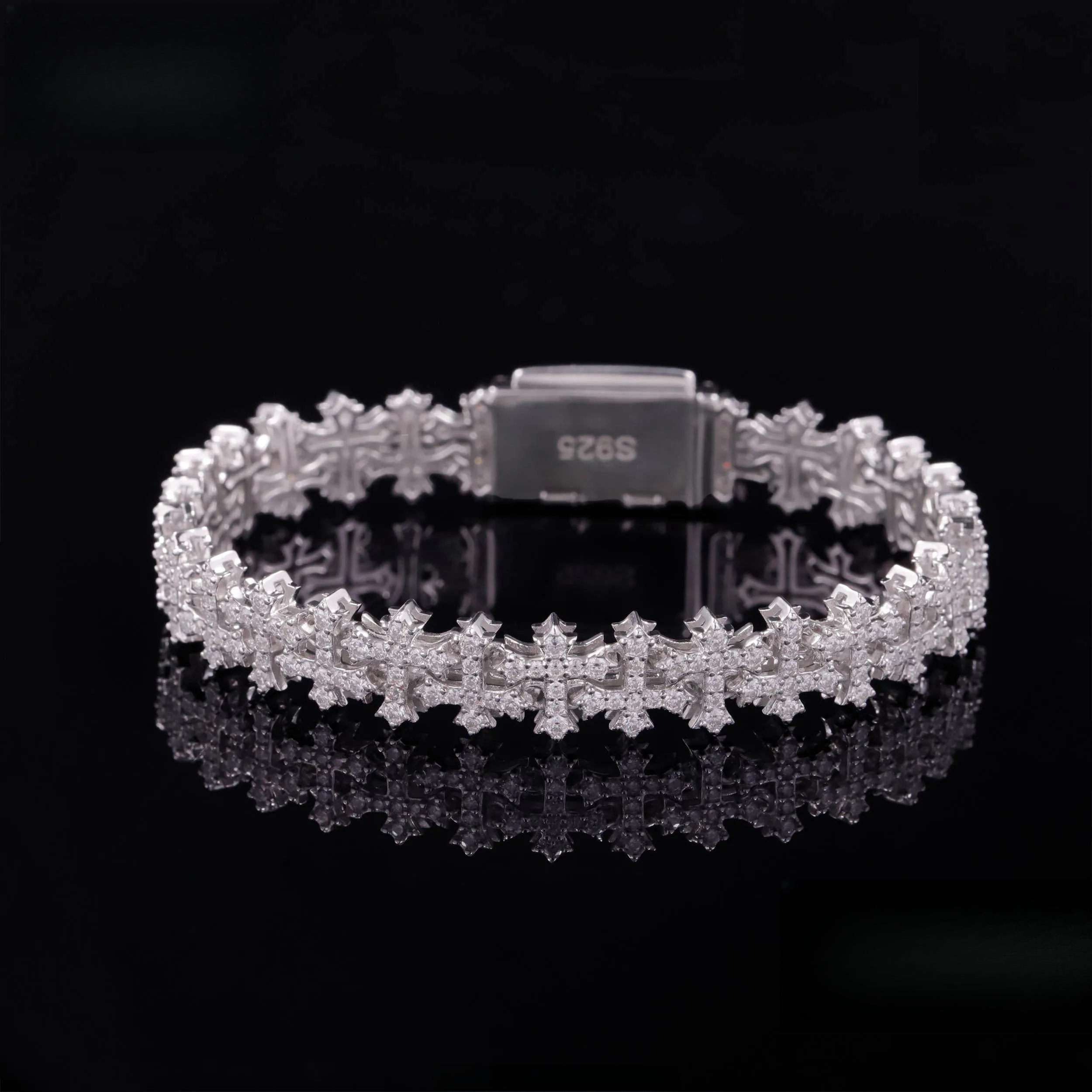 New Design 925 Silver Hiphop Pass Tester D Color VVS Moissanite Cross Pattern Ice Out Diamond Charm Bracelet