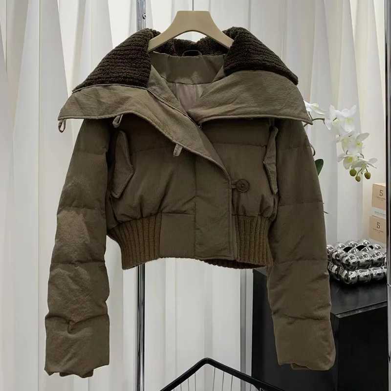 Women's Down Parkas Korean Version Solid Color Loose Lapel Short Down Jacket Women's Winter New Fashion Thickened Warm Zipper Cotton-padde