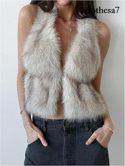 European and American style, cross-border online, women's sleeveless halter top, backless faux fox fur vest