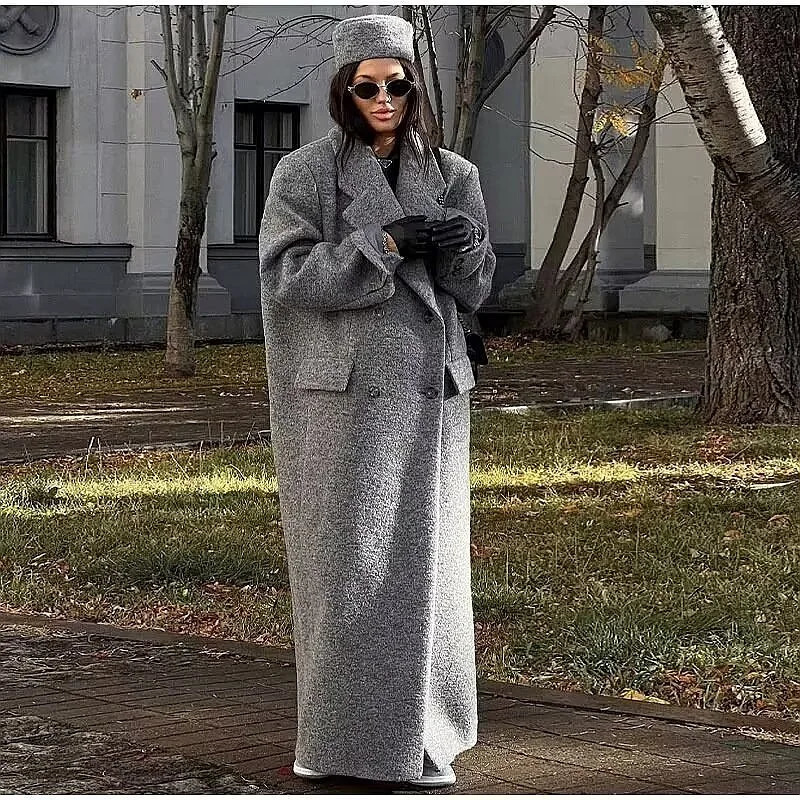 Women's Long Wool Coat Street Style Button Down Winter Outerwear Jackets 261016