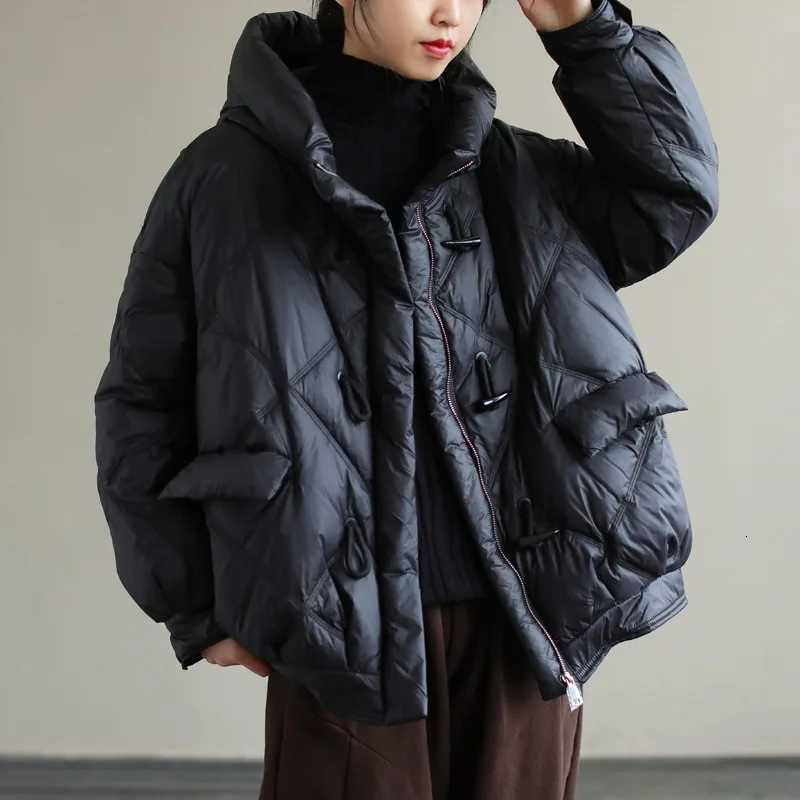 Women's Down Parkas Winter New Korean Style Stand-up Collar Warm Parka Coat Women's Fashion Hooded Short Loose Ladies Coats and JacketsT26
