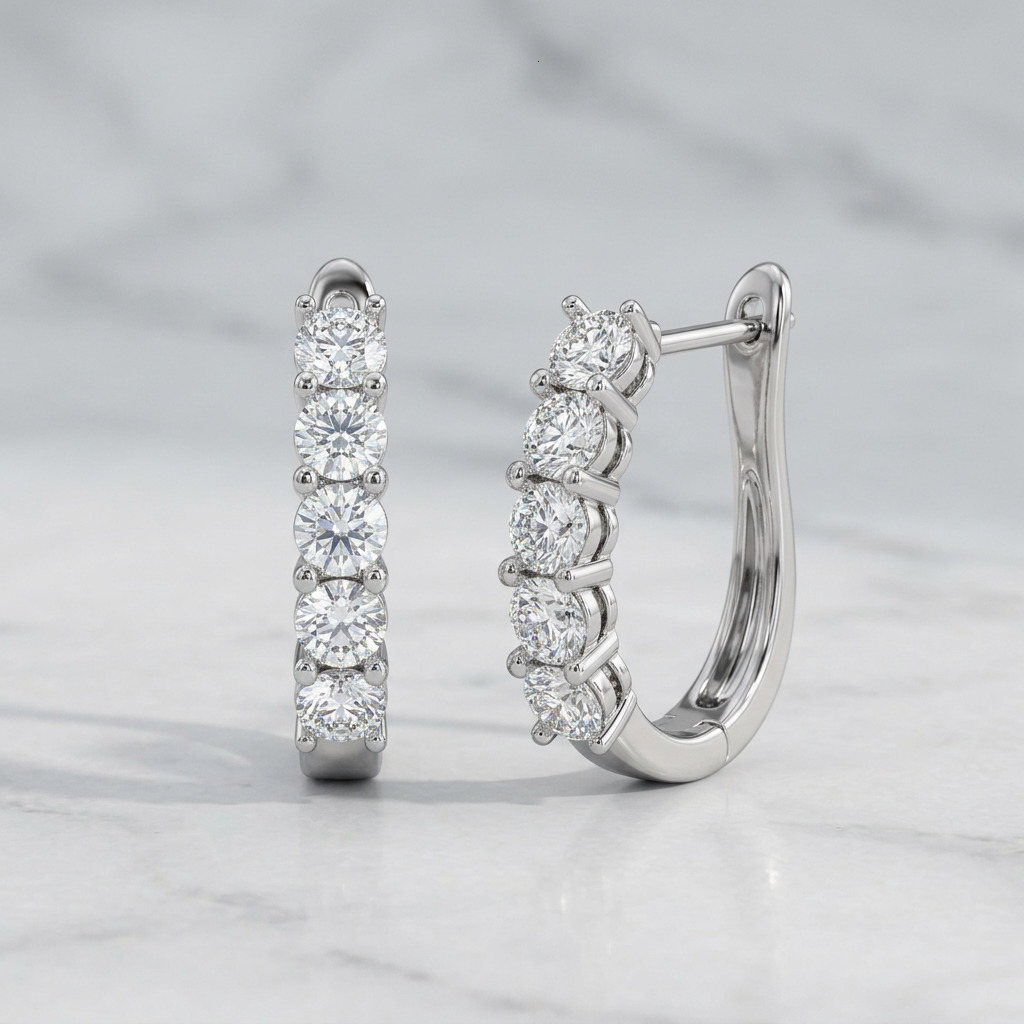 1.4CTW Round Cut Pave J Hoop Earrings Lab Diamond 14K Solid Gold IGI Certified CVD/HPHT VVS DEF Color Anniversary Fine Jewelry