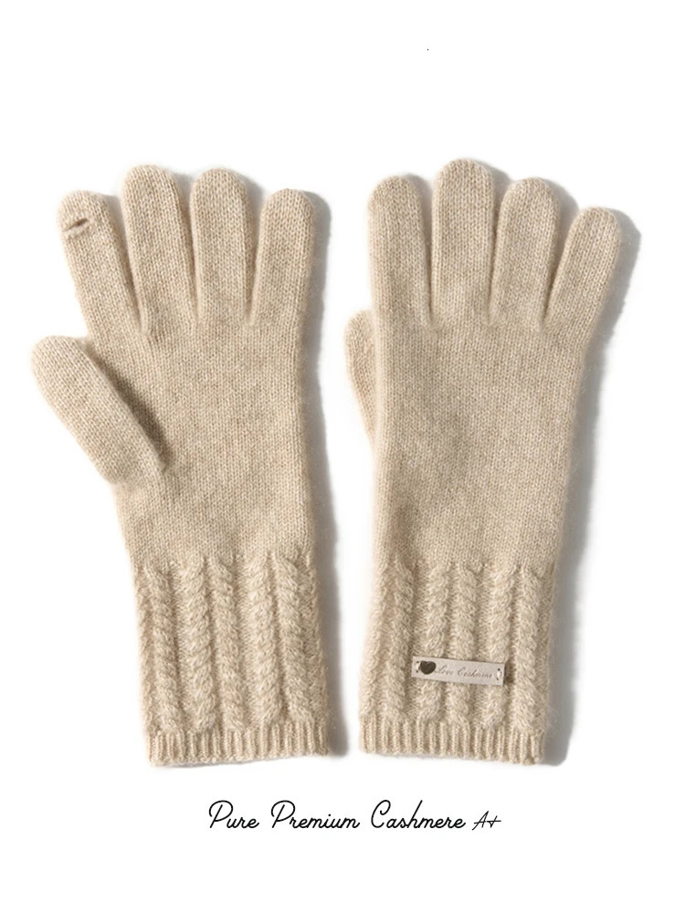 100% Premium Cashmere Gloves Cable Knit Cuff Lady Touchscreen Finger Hole Winter Women Warm Soft Luxurious Texture Gloves Female 261017